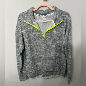PINK Victoria's Secret Gray Quarter-Zip Pullover w/ Neon Yellow Accent Like New